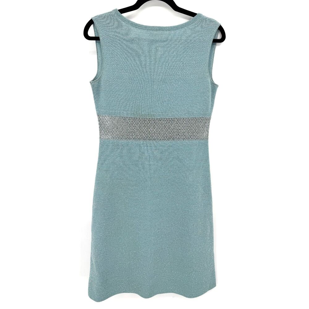 VTG BALMAIN Rare 1970s Metallic Teal Blue Mesh Sleeveless Mini Dress Size 42 10